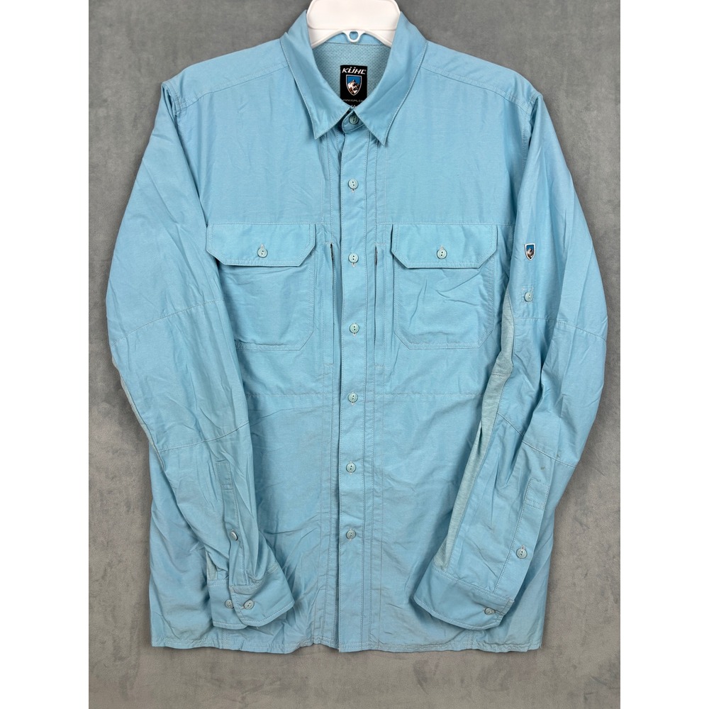 Kuhl Mens Long Sleeve Button Down Shirt Blue Ventilated Hiking Outdoor Medium
